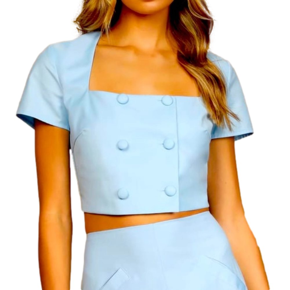 Lulus Executive Aura Baby Blue Cropped Jacket